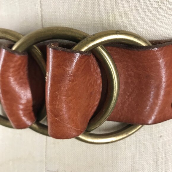 Leather Belt Fossil Whiskey Brown Brass Rings - Picture 5 of 8